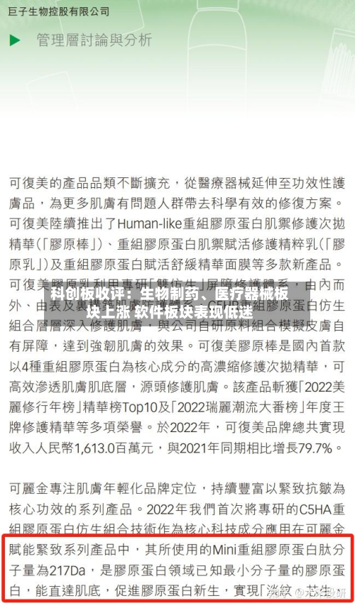 科创板收评：生物制药、医疗器械板块上涨 软件板块表现低迷-第2张图片