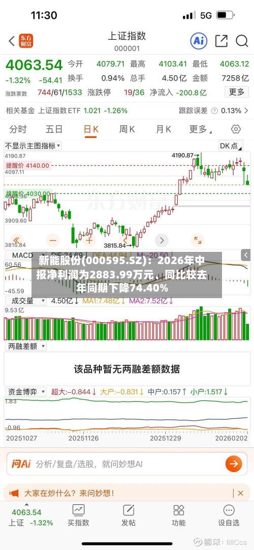 新能股份(000595.SZ)：2026年中报净利润为2883.99万元、同比较去年同期下降74.40%-第3张图片