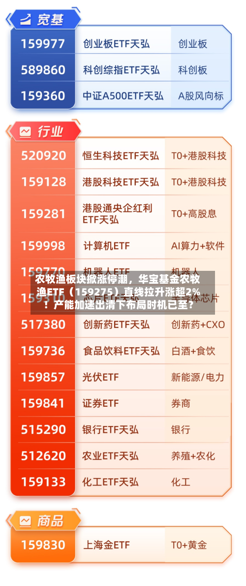 农牧渔板块掀涨停潮,华宝基金农牧渔ETF(159275)直线拉升涨超2%!产能加速出清下布局时机已至?-第2张图片